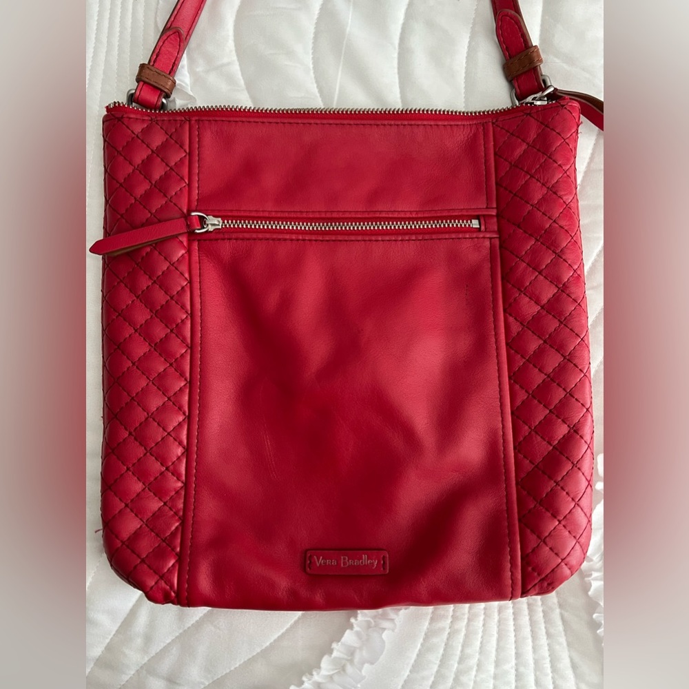 NEW W/ TAG Vera Bradley Genuine Leather Carryall Hipster Crossbody -Cardinal Red